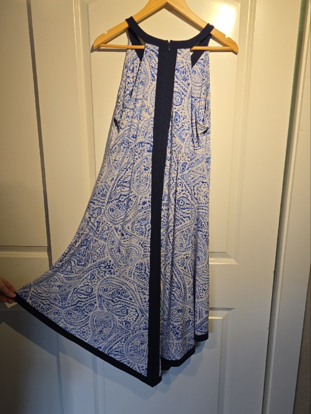 Luxe Blue & White Paisley Asymmetrical Maxi Dress - Picture 5 of 5